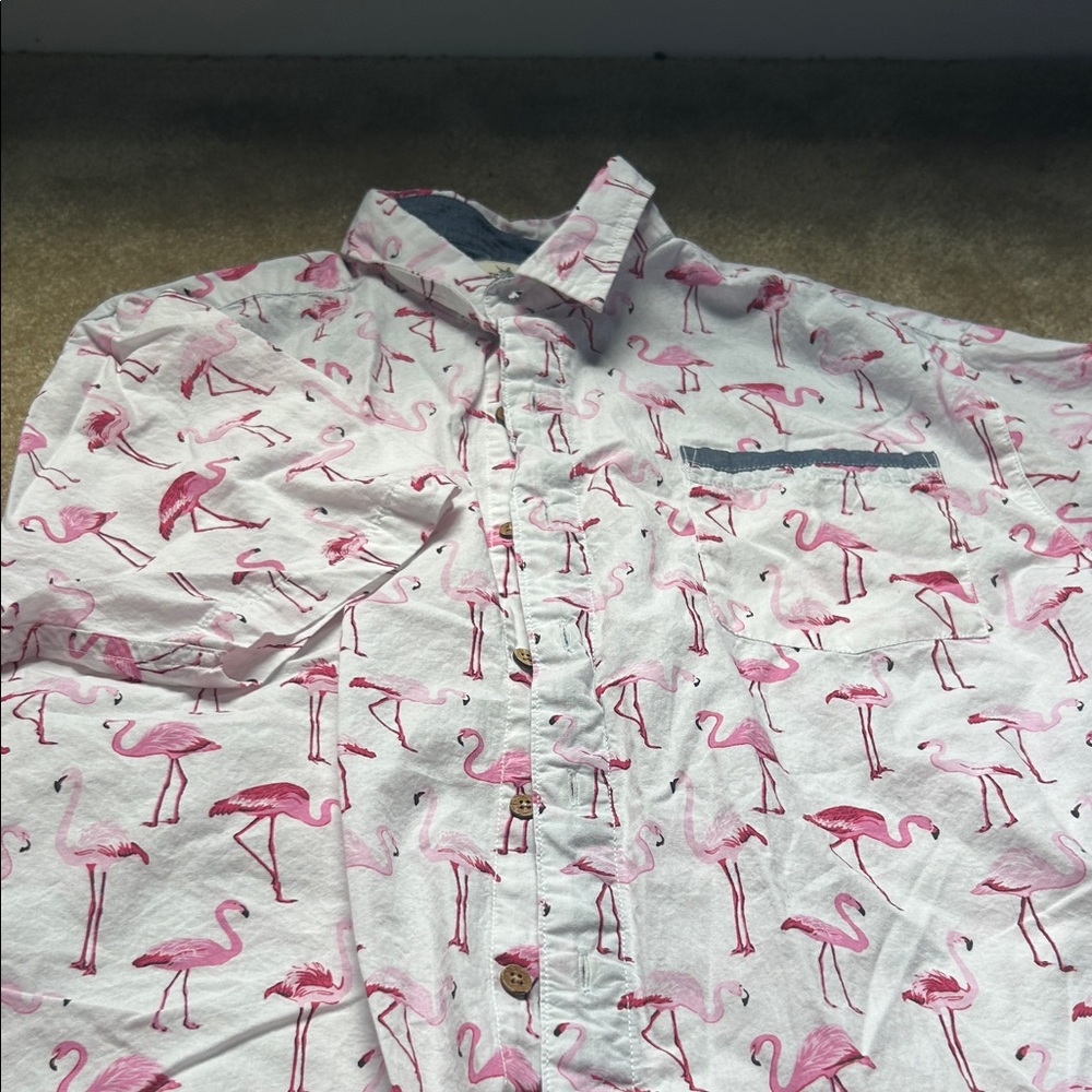 Flamingo Print women’s button up short sleeve shirt
